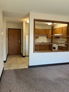 Agassiz Apartments Living Room Leading into Kitchen